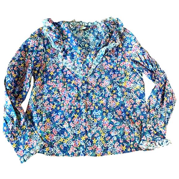 Anthropologie Caballero Floral Ruffle Lace Long Sleeve Button Down, XL NWT - Picture 1 of 8
